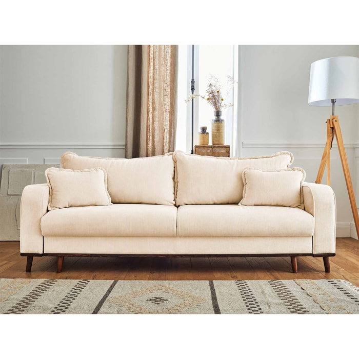 Albane - canapé 3 places - convertible avec coffre - en velours côtelé - Beige