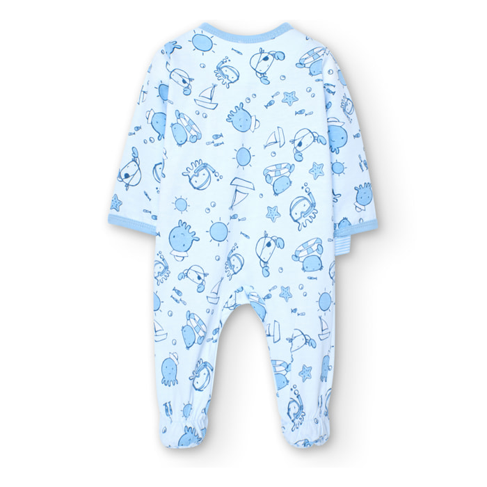 Pijama recién nacido estampado, azul claro, mangas largas
