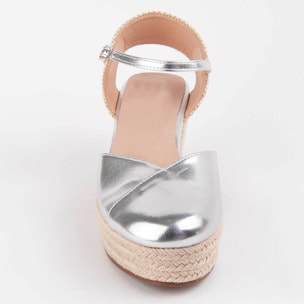 Alpargata De Cuña - Plateado - Altura: 8 Cm