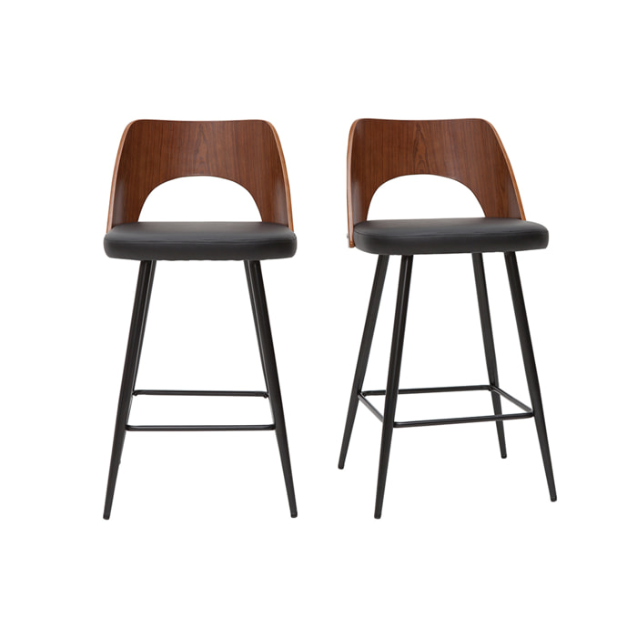 Tabourets de bar design noir et noyer H66.5 (lot de 2) FALCOM