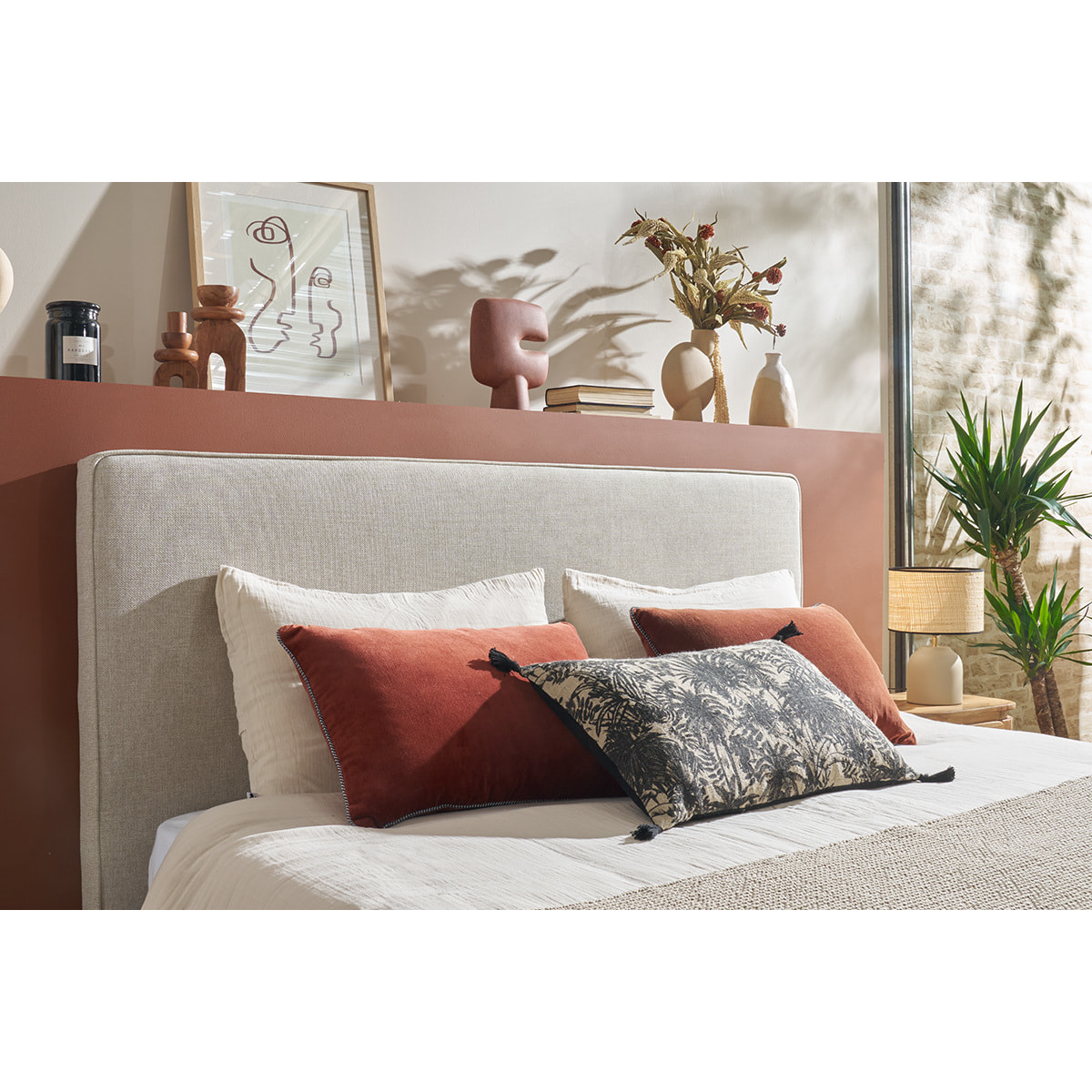 Tête de lit à suspendre en tissu beige L180 cm LILY