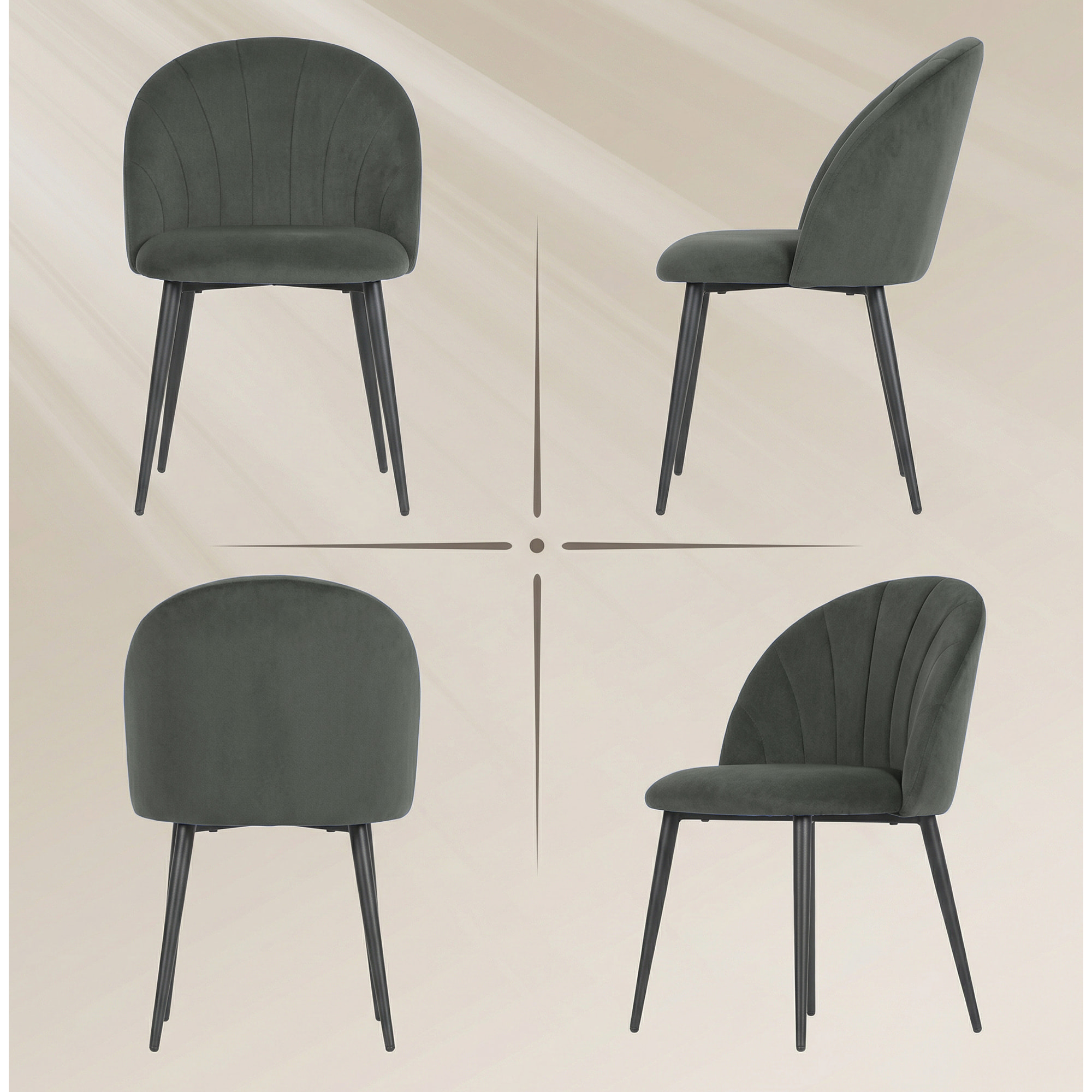 Lot de 2 chaises velours design coquillage piètement métal noir gris