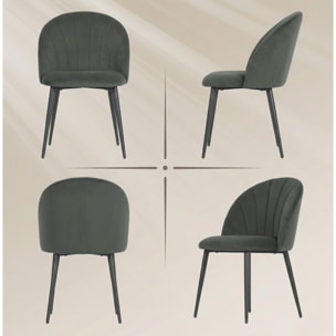 Lot de 2 chaises velours design coquillage piètement métal noir gris