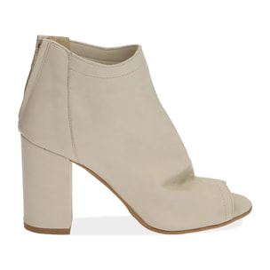 Tronchetti open toe panna in pelle, tacco 9 cm