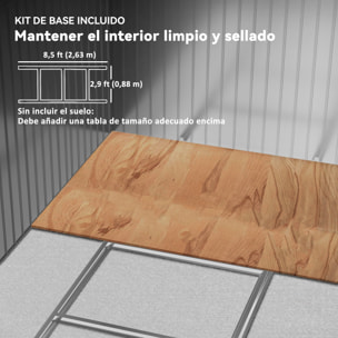 Caseta de Jardín Exterior 4,9 m², 277x195x192 cm, Cobertizo de Jardín Exterior Metálico con Puerta Corredera, Ventilación y Kit de Fundación, para Almacenamiento de Herramientas, Marrón Claro