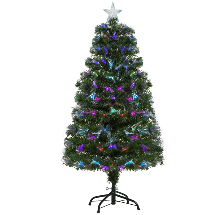 Sapin de Noël artificiel lumineux fibre optique LED multicolore + support pied Ø 66 x 120H cm 130 branches étoile sommet brillante vert