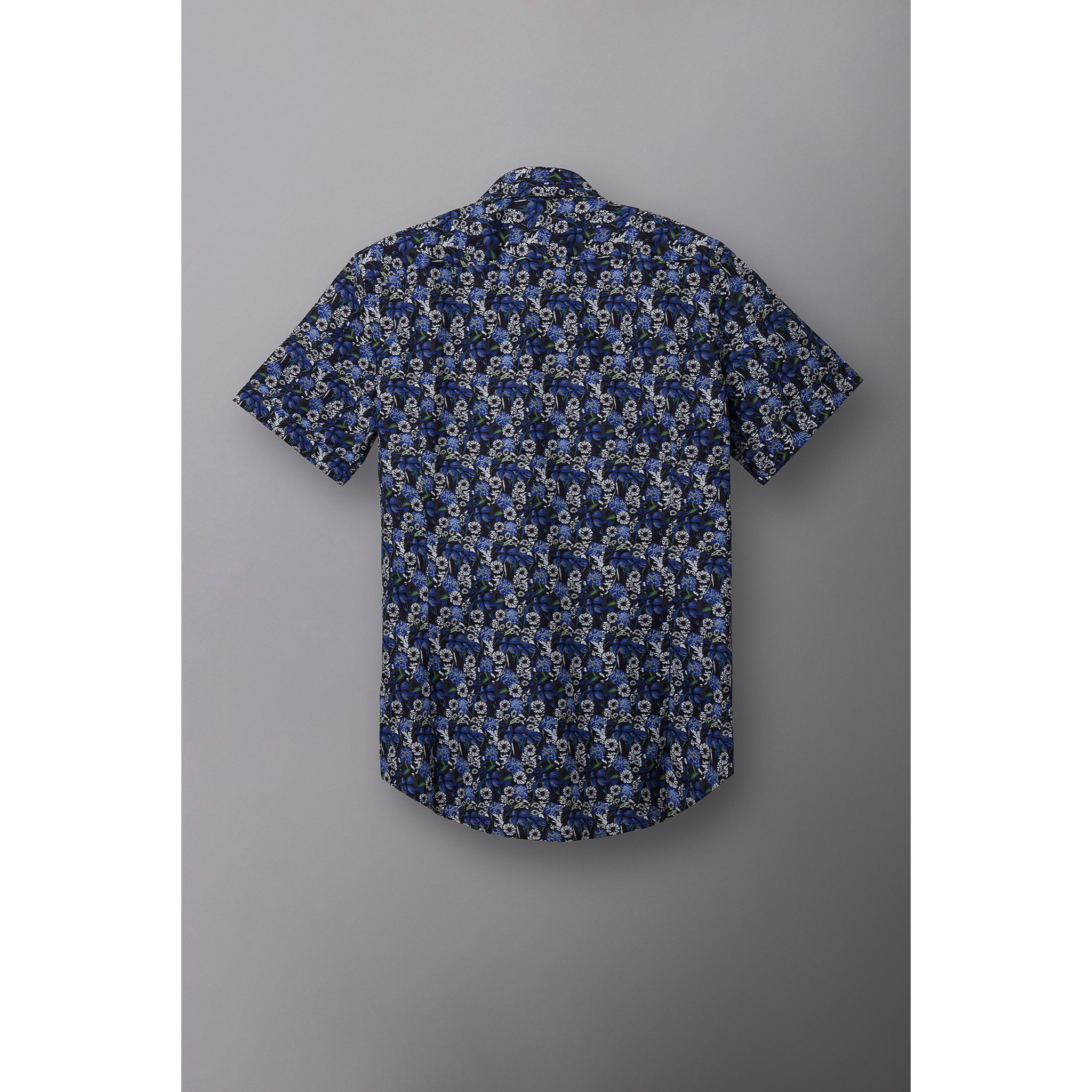 Camicia Uomo 1 Bottone Italiano Popeline Stampato Blu\Bianco