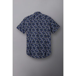 Camicia Uomo 1 Bottone Italiano Popeline Stampato Blu\Bianco