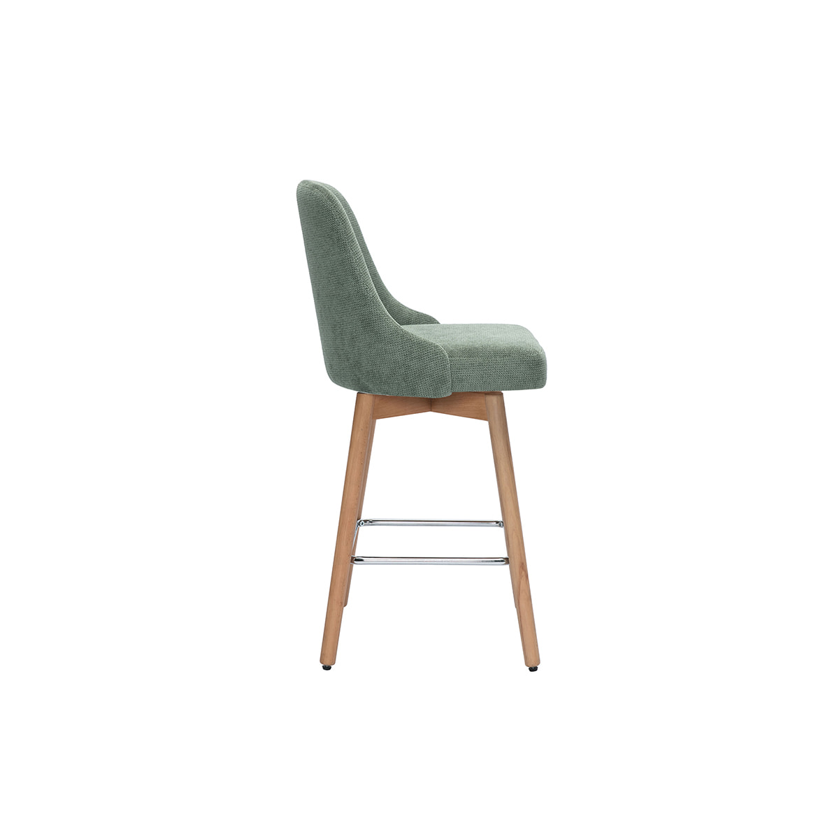 Tabourets de bar scandinaves pivotants 360° en tissu chenille vert kaki et bois hêtre massif H65 cm (lot de 2) HASTA