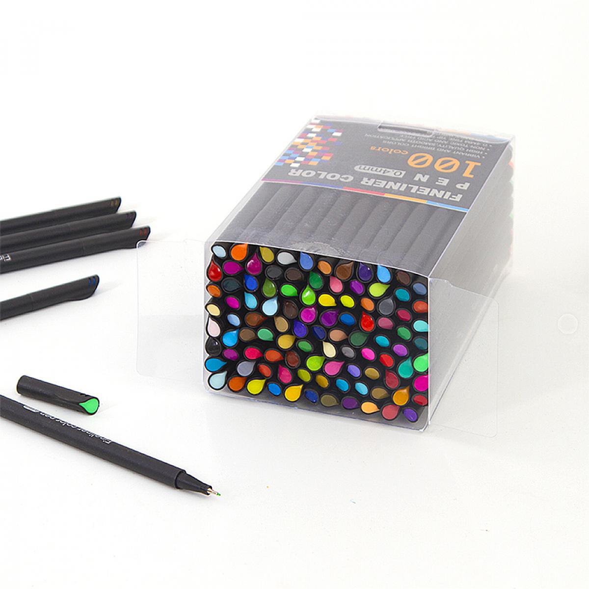 Set di 100 penne professionali COLOR FINELINER punta fine 0,4 mm. Colori definiti e brillanti per contorni, illustrazioni, mandala...