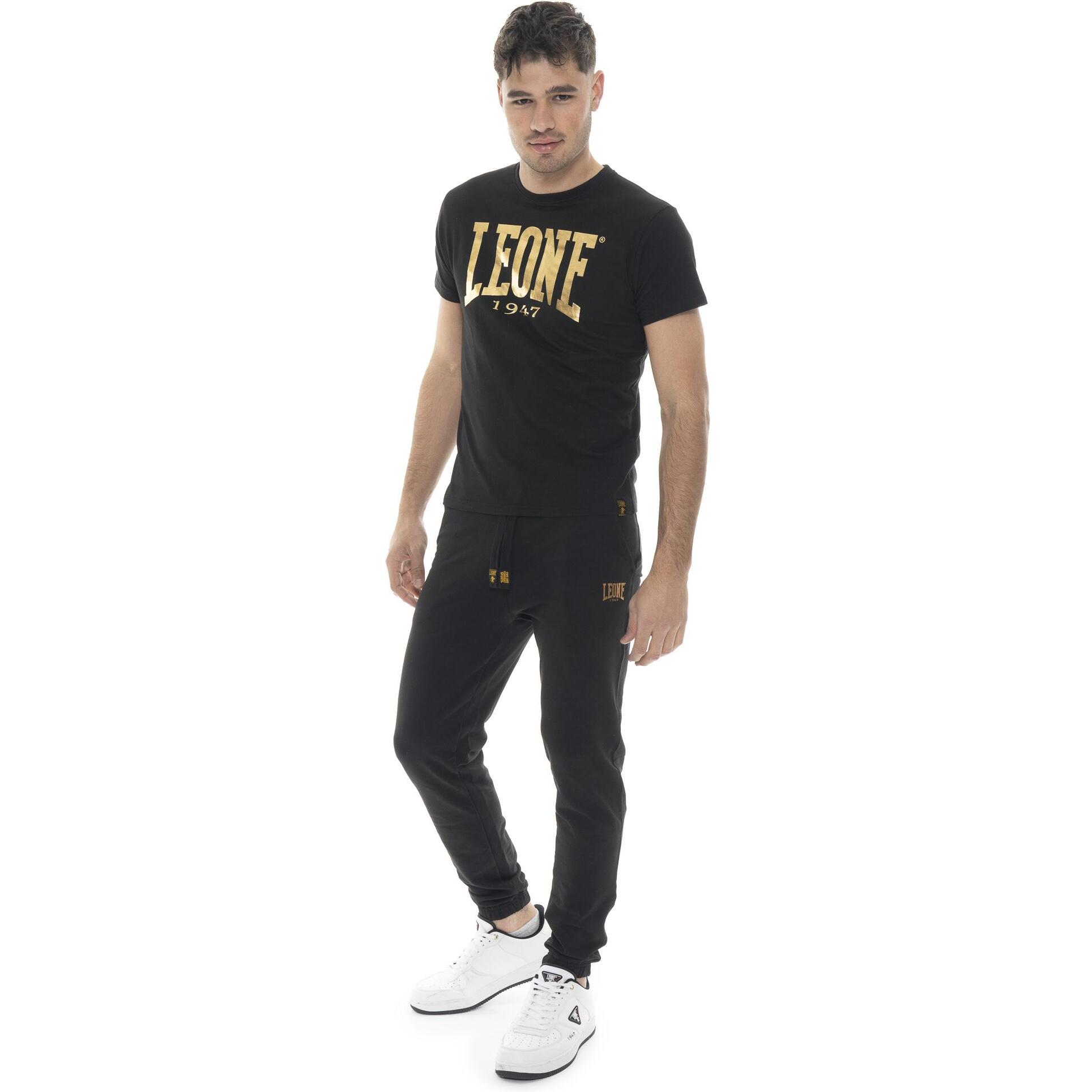T-shirt in cotone elasticizzato a manica corta con logo grande Leone 1947 Gold