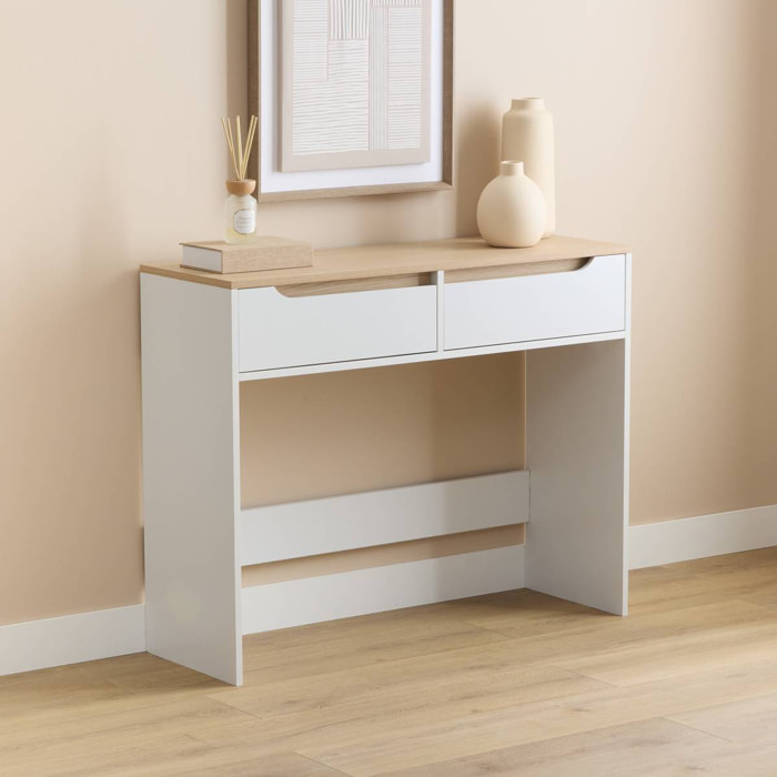Console Luma rectangulaire 34x100cm 2 tiroirs blanc
