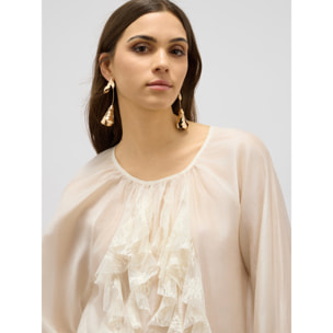 Oltre - Blusa de voile con volantes - Blanco