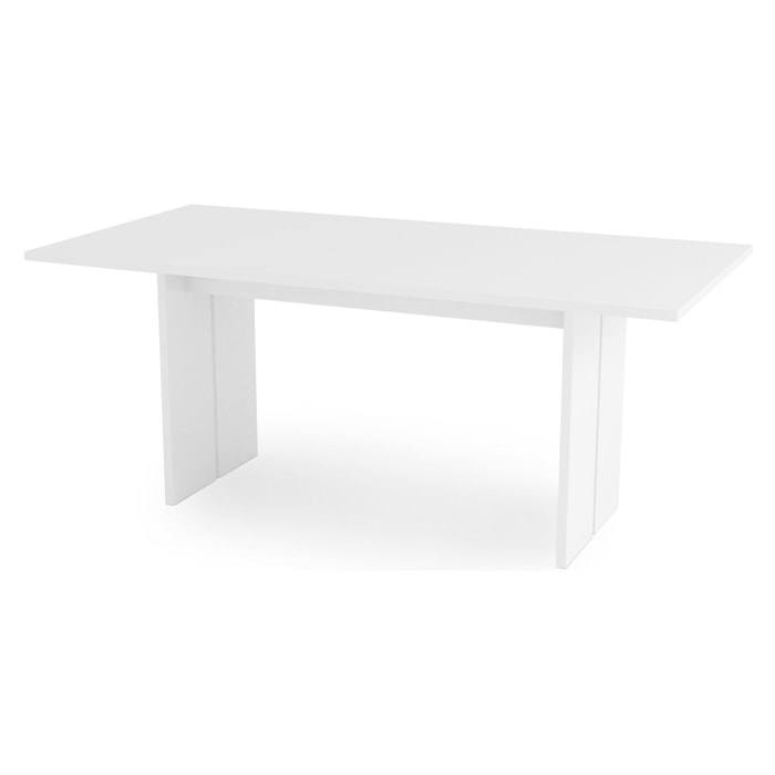 Tavolo da pranzo moderno fisso, Made in Italy, Tavolo rettangolare di design, Tavolo da cucina, cm 160x90h75, colore Bianco lucido