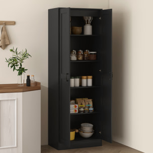 Armoire 2 portes 4 étagères dim. 60L x 36,5l x 175H cm poignées métal noir panneaux noir