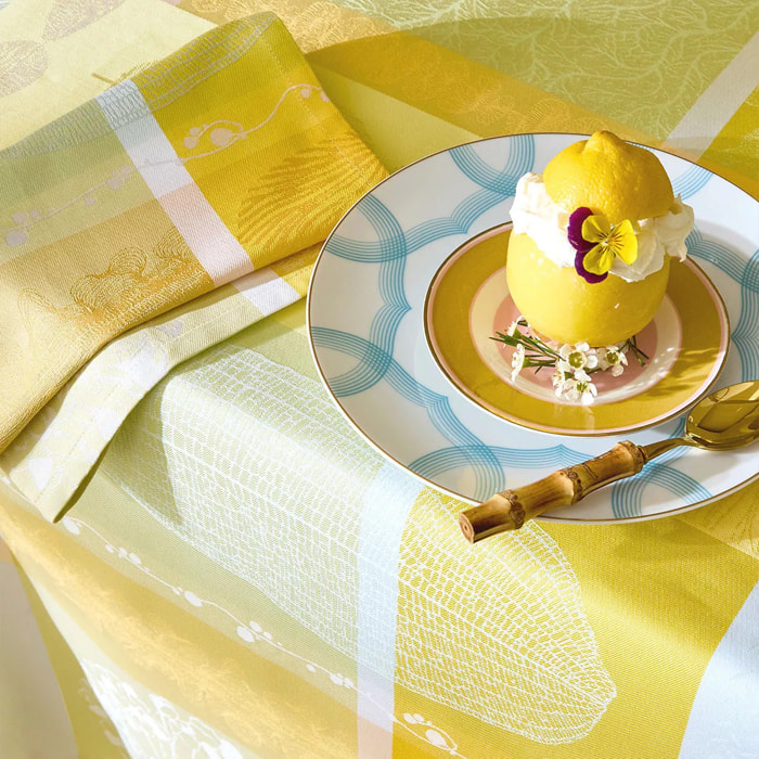 Serviette pur coton motif jacquard jaune vert Mille lieues aube