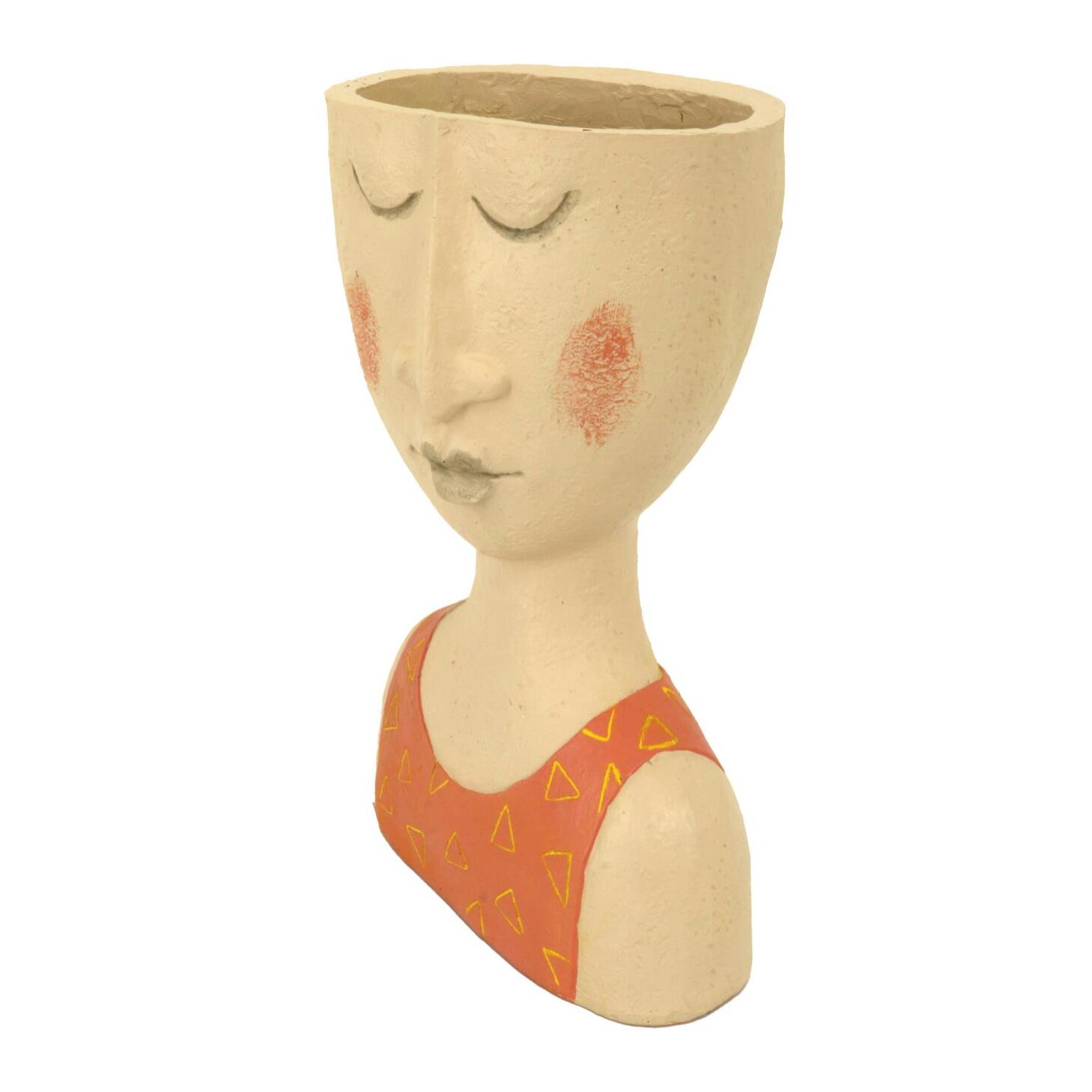 Portavaso in resina viso corallo e crema cm15x10h27