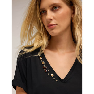 Motivi - Camiseta con bordado de piedras - Azul