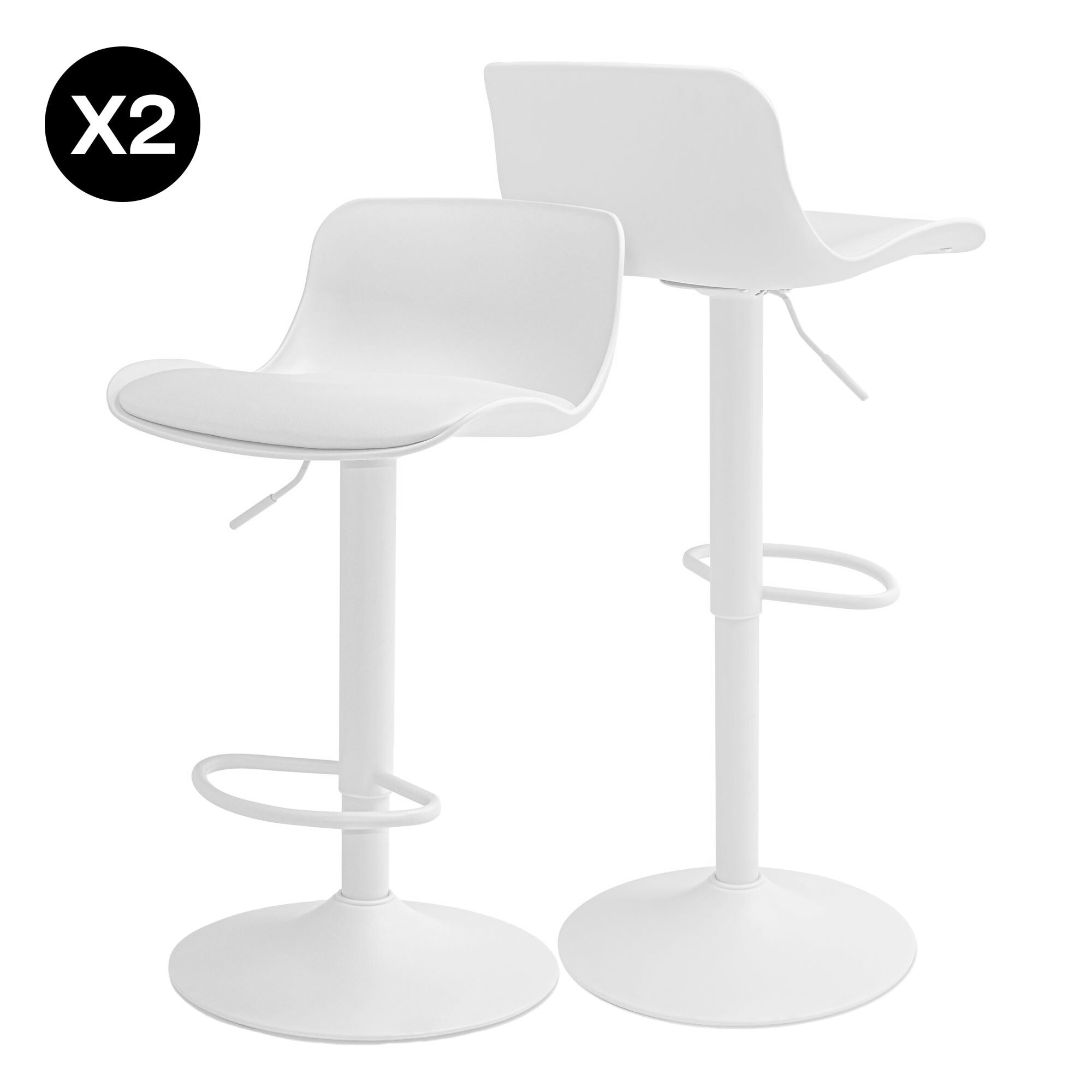 Amsterdam - Set 2 Sgabelli Bar 45x80x45 cm in Acciaio Verniciato Polietilene e Similpelle Imbottita Bianco