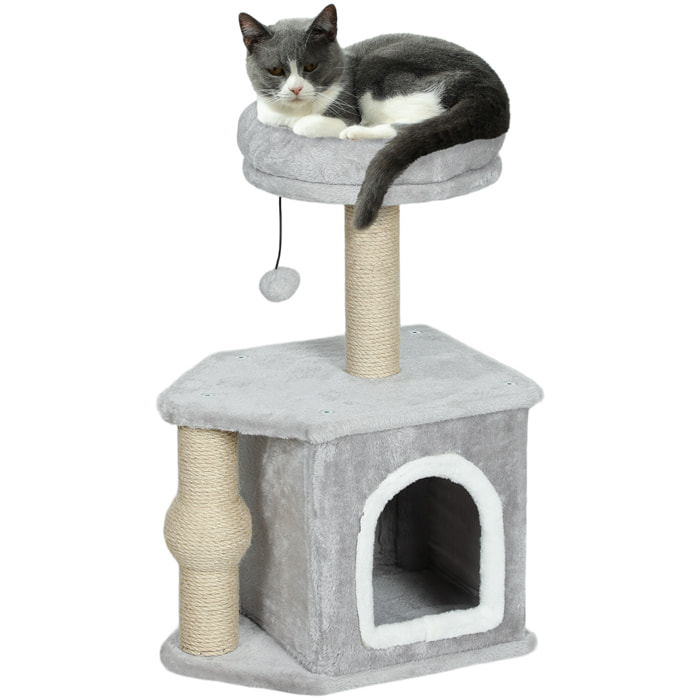 Árbol Rascador para Gatos Altura 66 cm Árbol para Gatos Torre para Gatos con Cama Cueva Plataforma Bola Colgante y Poste de Yute Gris Claro