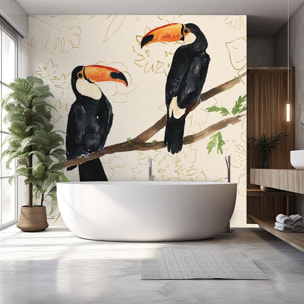 Papier peint exotique peinture murale deux toucans Intissé