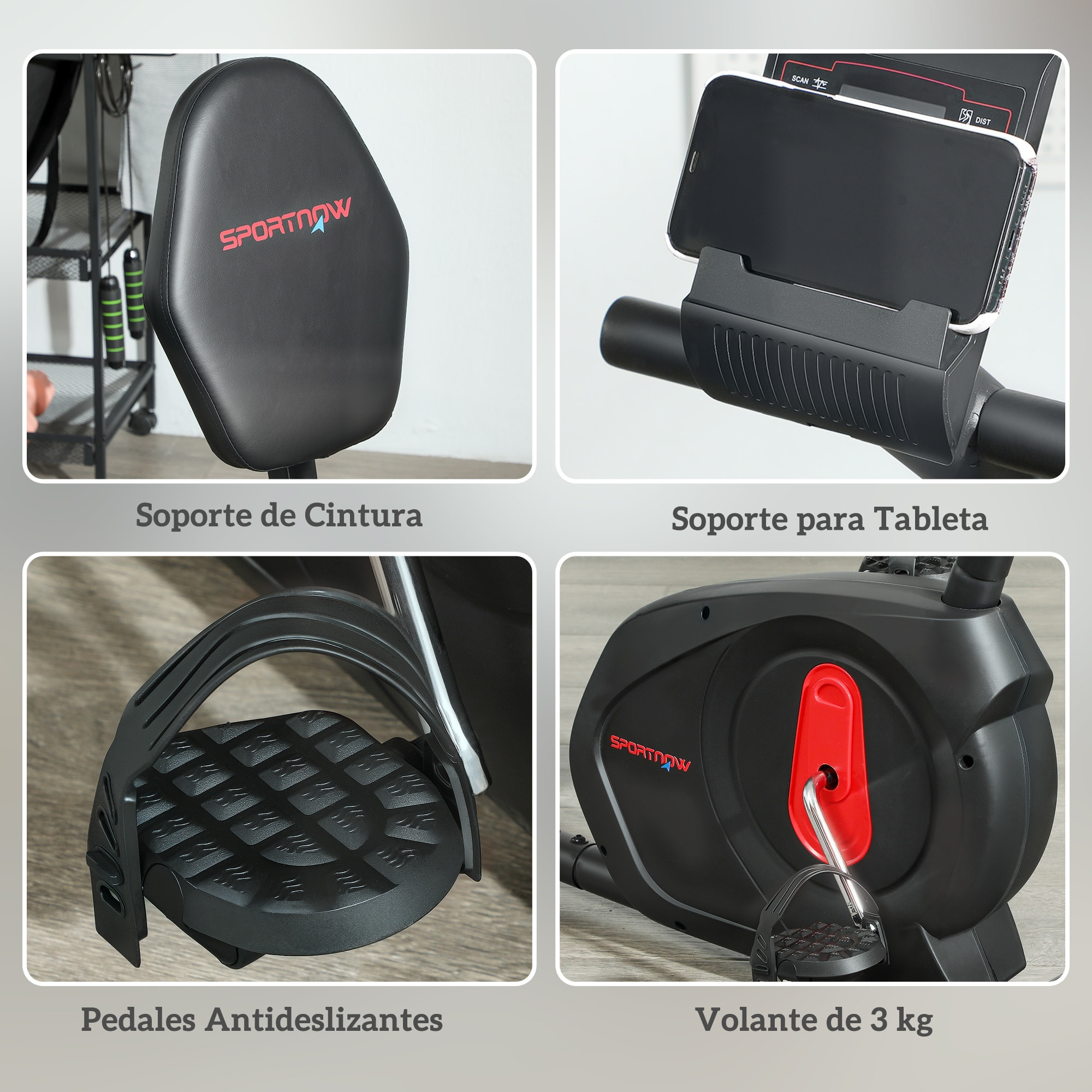 Bicicleta Estática con Respaldo, 8 Niveles de Resistencia, Bici Estática Reclinadas, con Volante Asiento Ajustable Pantalla LCD y Soporte de Teléfono, para Entrenamientos de Recuperación