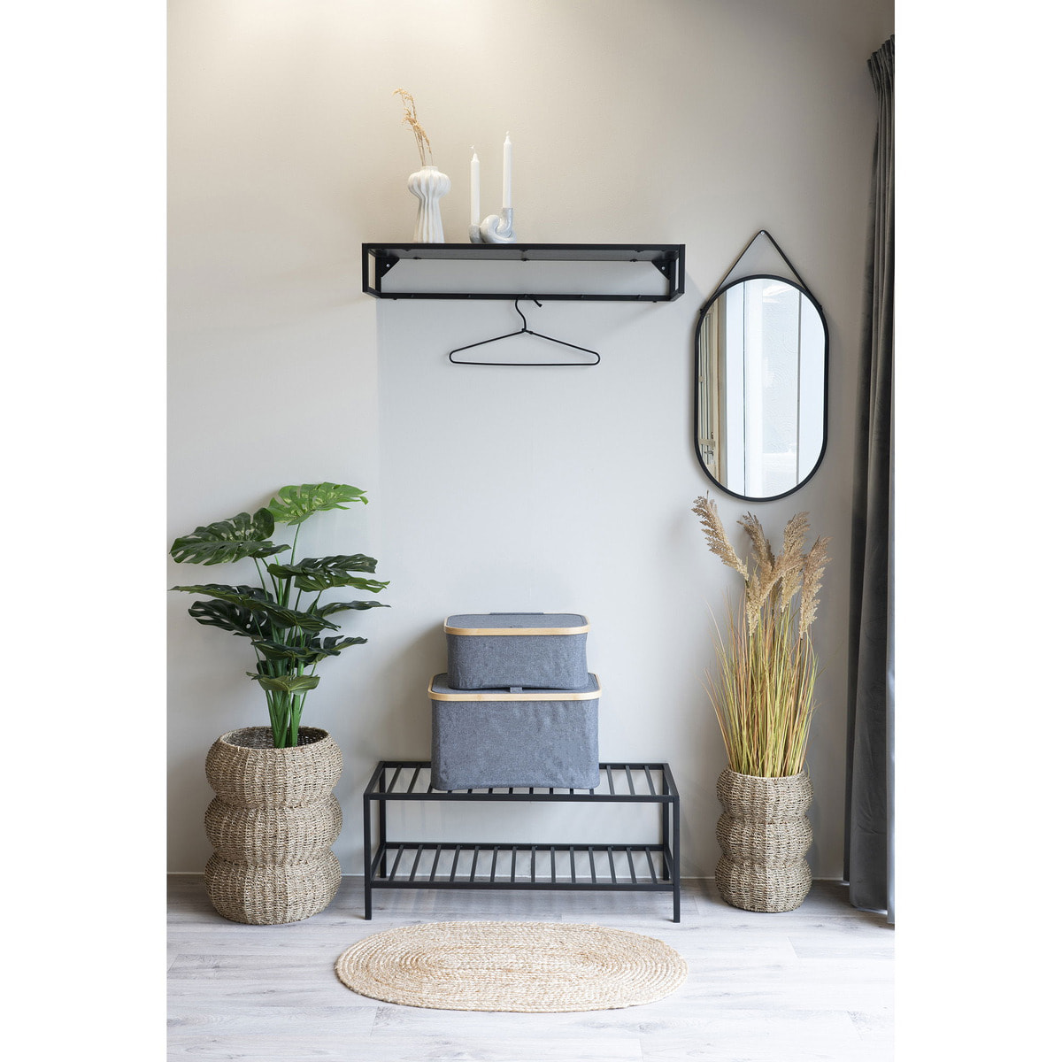 Cestino Noto in bambù e tessuto grigio scuro 45x30x25 cm