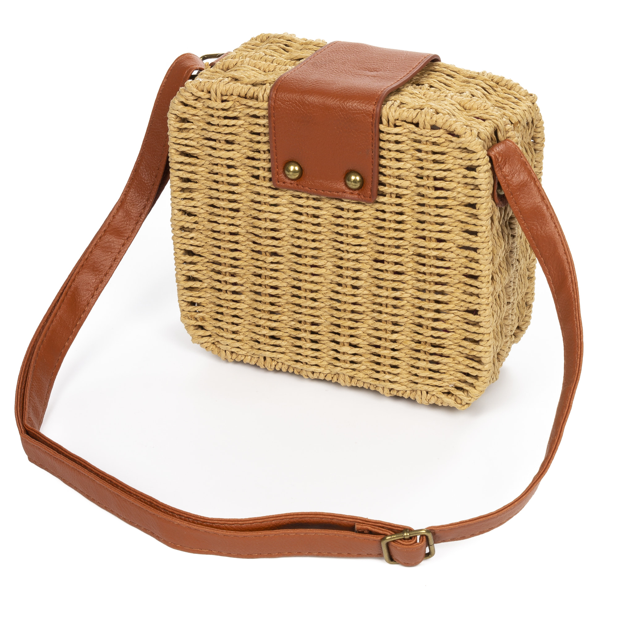 IRIA QUINTANA Borsa a tracolla da donna Empoli. Tessuto Paglia Pelle Sintetica PU 18x7x17 Cm. Colore cammello