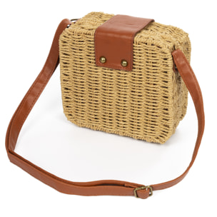 IRIA QUINTANA Borsa a tracolla da donna Empoli. Tessuto Paglia Pelle Sintetica PU 18x7x17 Cm. Colore cammello
