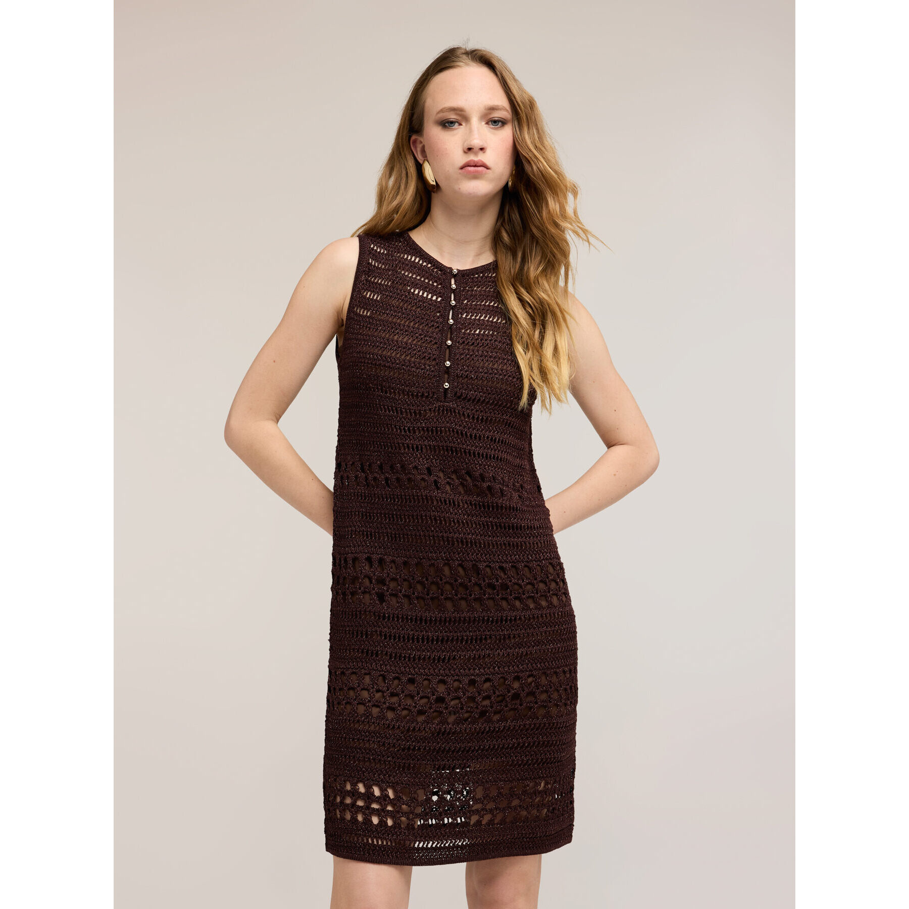 Motivi - Vestido tubo de punto crochet - Marrón