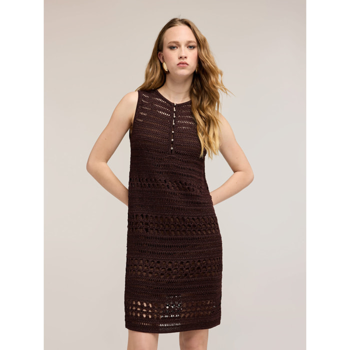 Motivi - Vestido tubo de punto crochet - Marrón