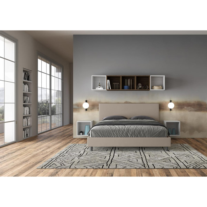 Cama sin somier acolchada 160x190 cuero sintético gris paloma Naspy