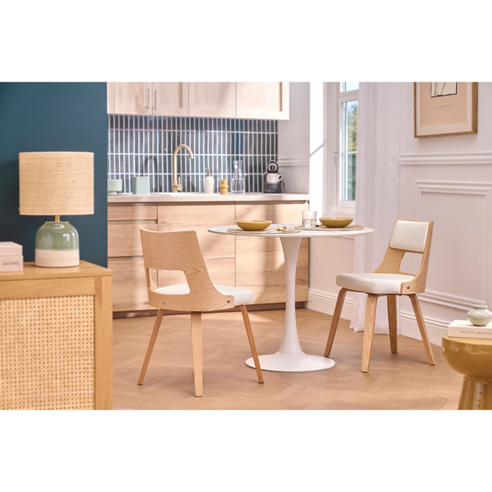 Chaise scandinave en tissu effet velours texturé beige et bois clair GARBO
