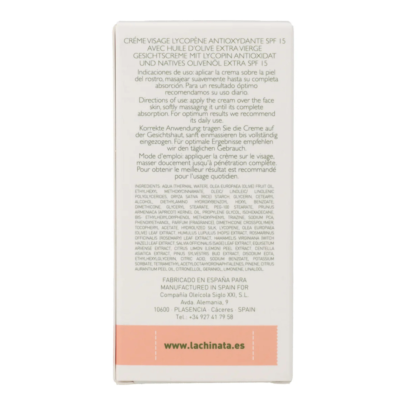 Crema Facial con Licopeno Antioxidante SPF15 La Chinata 50 ml