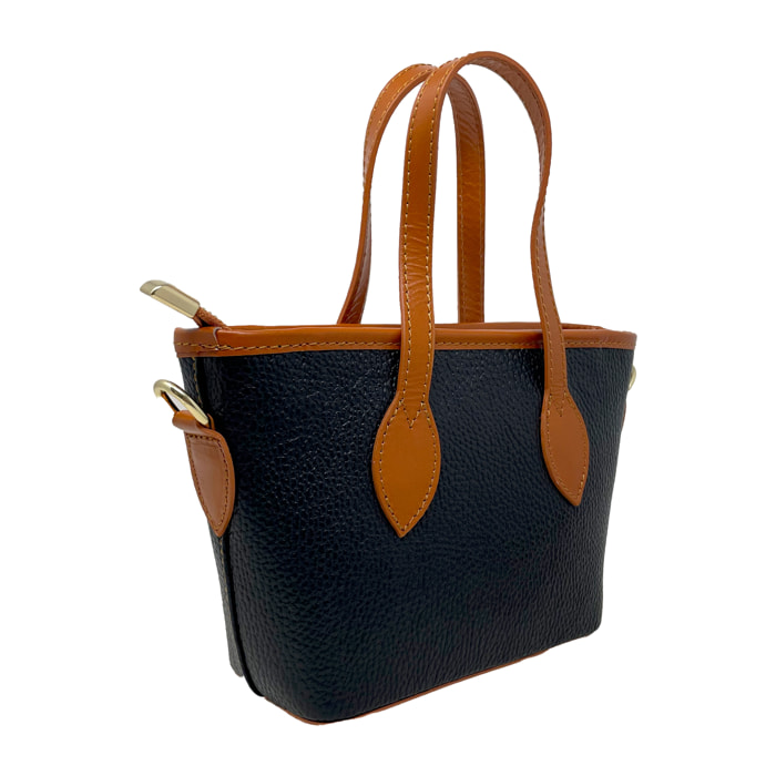 Chicca Borse - Borsa a Mano Donna in Vera Pelle - Colore Nero