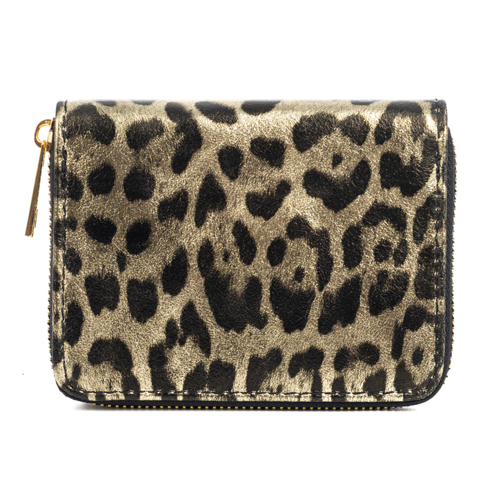 Avelengo cartera mujer, de piel auténtica Gamuza con estampado animal print leopardo lacada brillante.