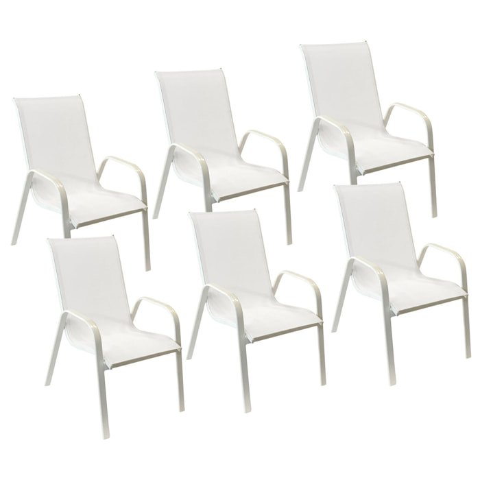 Lot de 6 chaises MARBELLA en textilène blanc - aluminium blanc