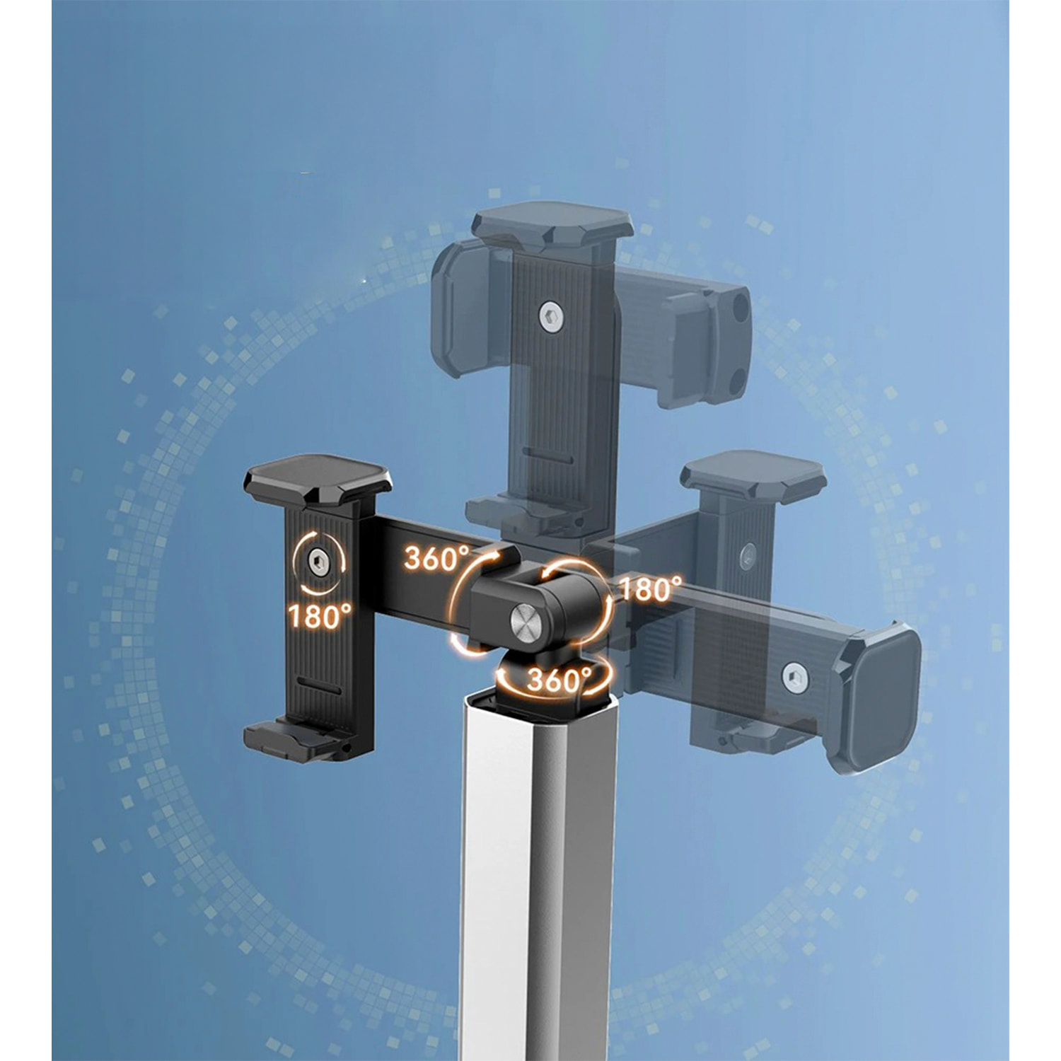 Stabilizzatore mobile pieghevole con palo selfie estensibile, rotazione a 360° e supporto regolabile. Compatto, portatile e compatibile con la maggior parte degli smartphone.