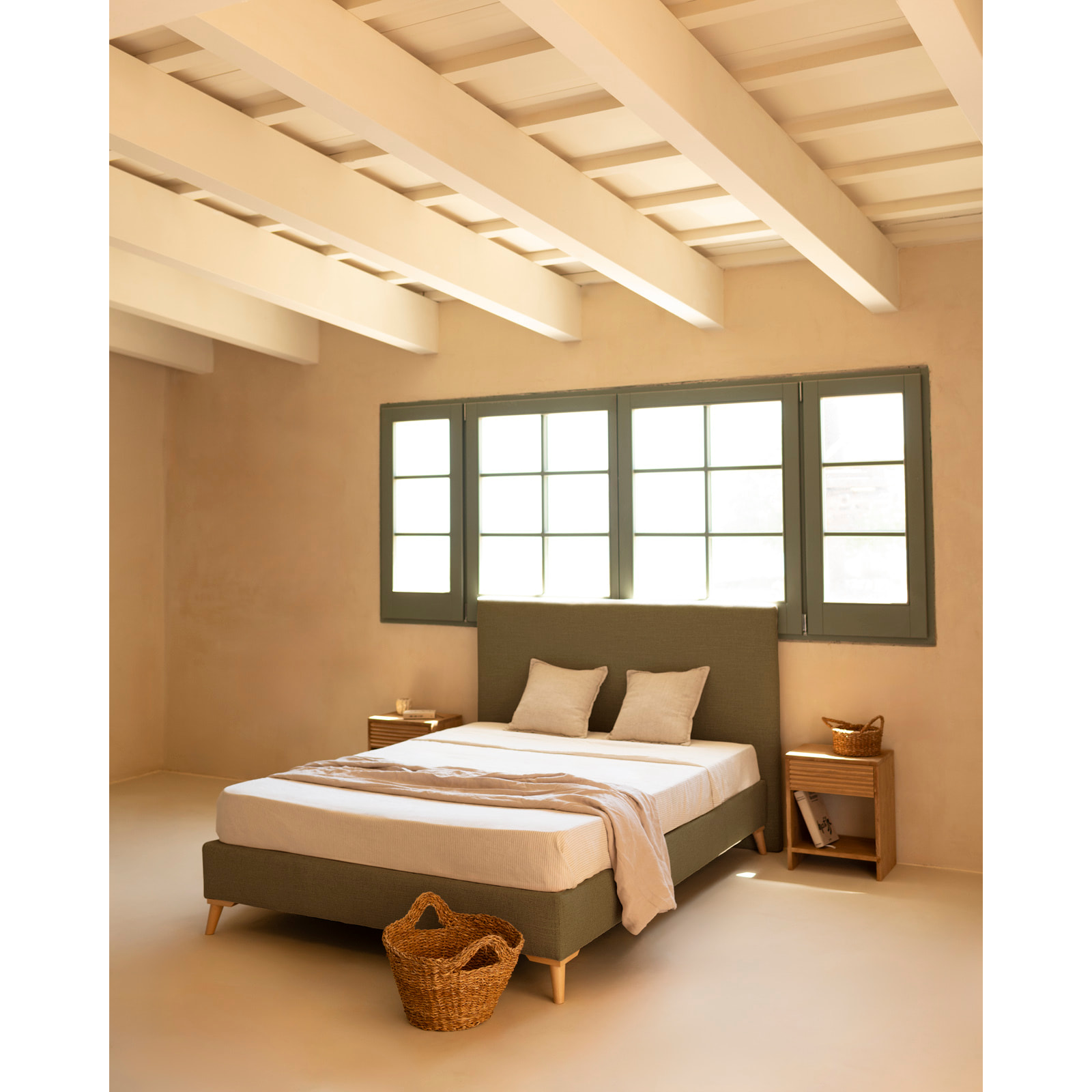 Lit rembourré en lin vert pour les matelas en différentes tailles