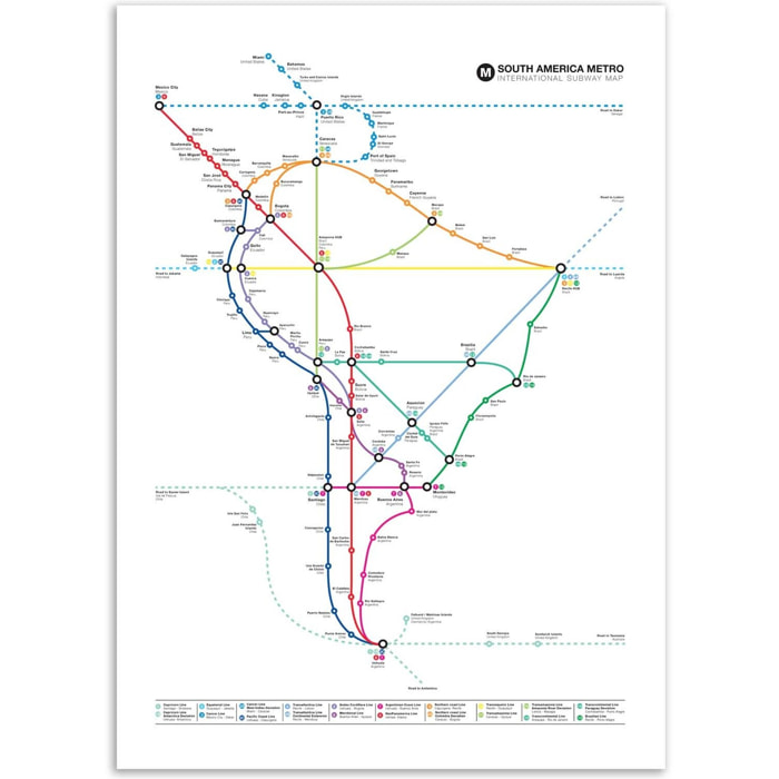 Affiche 50 x 70 cm - South America Metro Map - Olivier Bourdereau