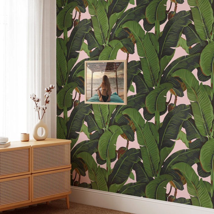 Carta da Parati Foglie di Banano Rosa
