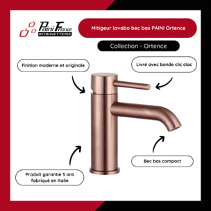 Mitigeur lavabo bec bas PAINI Ortence bronze cuivré avec vidage clic clac