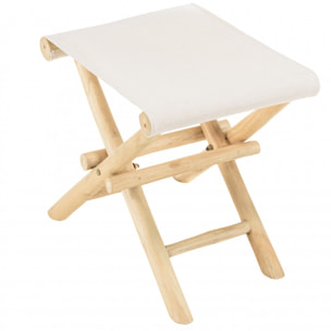 WILL - Tabouret pliant en branches de teck pieds croisés assise tissu