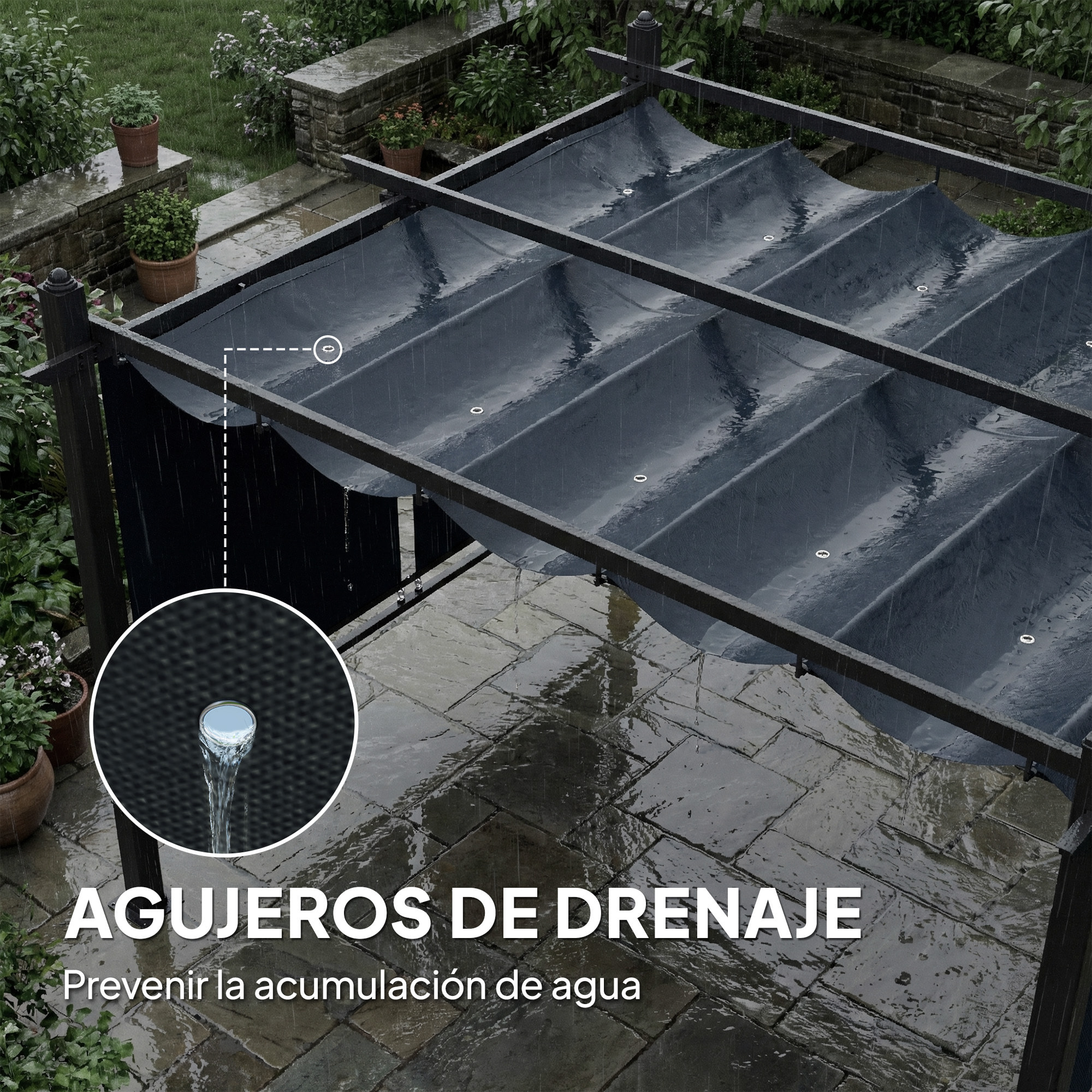 Pérgola de Jardín 4x3 m con Techo Retráctil y 4 Cortinas Enrollables Automáticas, Cenador de Jardín con Protección UV50+, Estructura de Aluminio, Drenaje, Pabellón para Exterior, Gris Oscuro