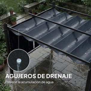 Pérgola de Jardín 4x3 m con Techo Retráctil y 4 Cortinas Enrollables Automáticas, Cenador de Jardín con Protección UV50+, Estructura de Aluminio, Drenaje, Pabellón para Exterior, Gris Oscuro