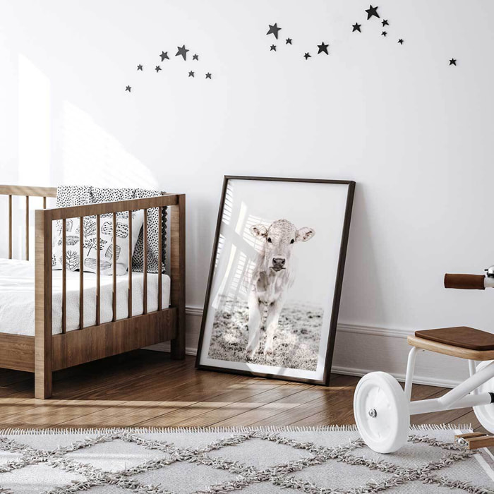 Affiche enfant veau  Affiche + cadre en bois - Noir
