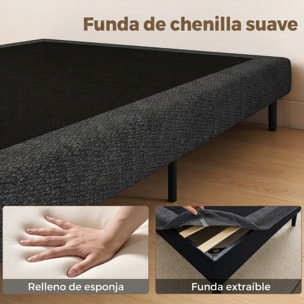 HOMCOM Cama Tapizada 144x195 cm con Funda de Chenilla, Marco de Cama Doble con Somier de Lamas de Madera, Patas de Acero, Diseño Moderno, Fácil Montaje, Carga 400 kg, Gris