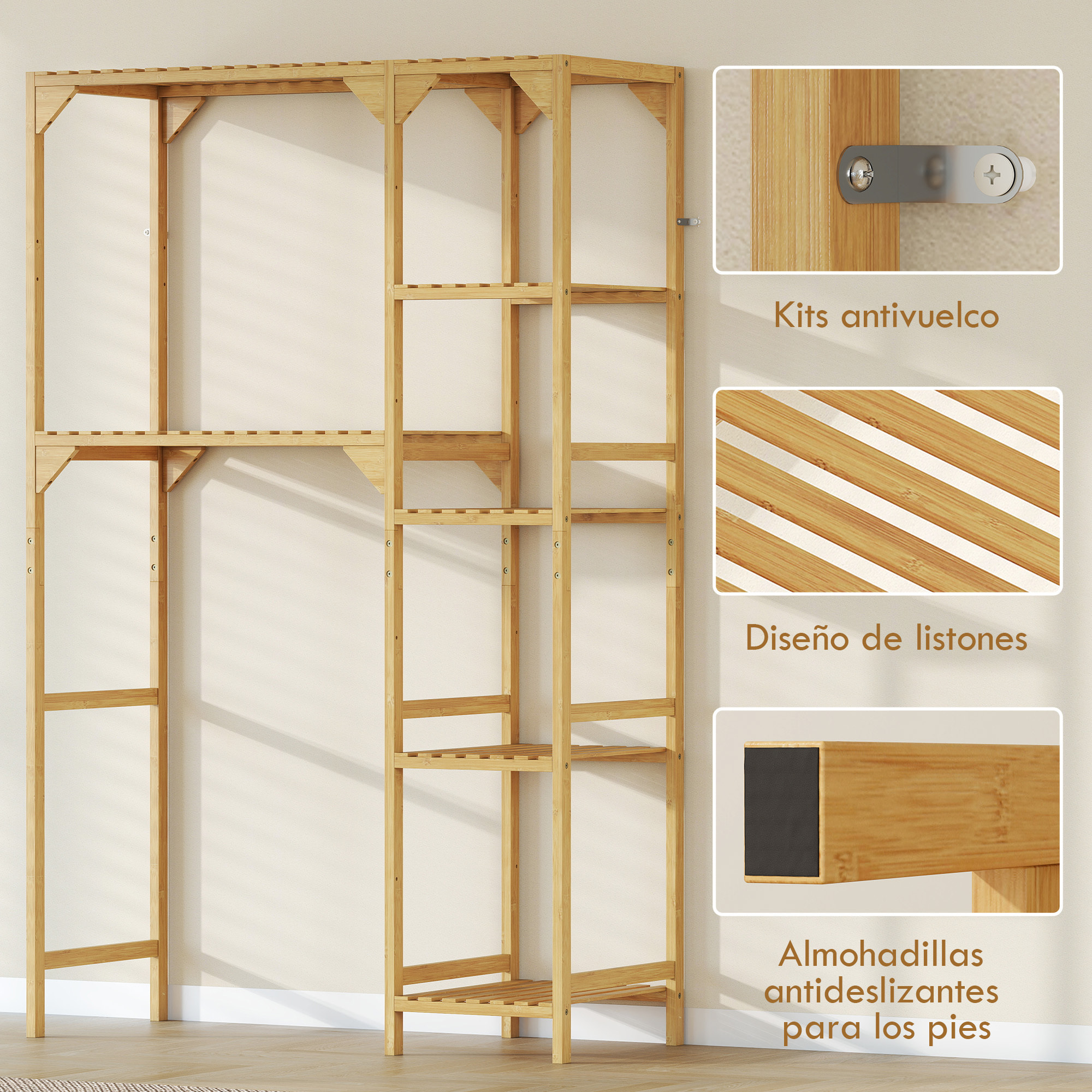 Estantería para Lavadora de Bambú, Mueble para Lavadora o Inodoro con Estantes Reversibles y Ajustables, Ahorra Espacio, Para Lavandería, Baño, Madera Natural