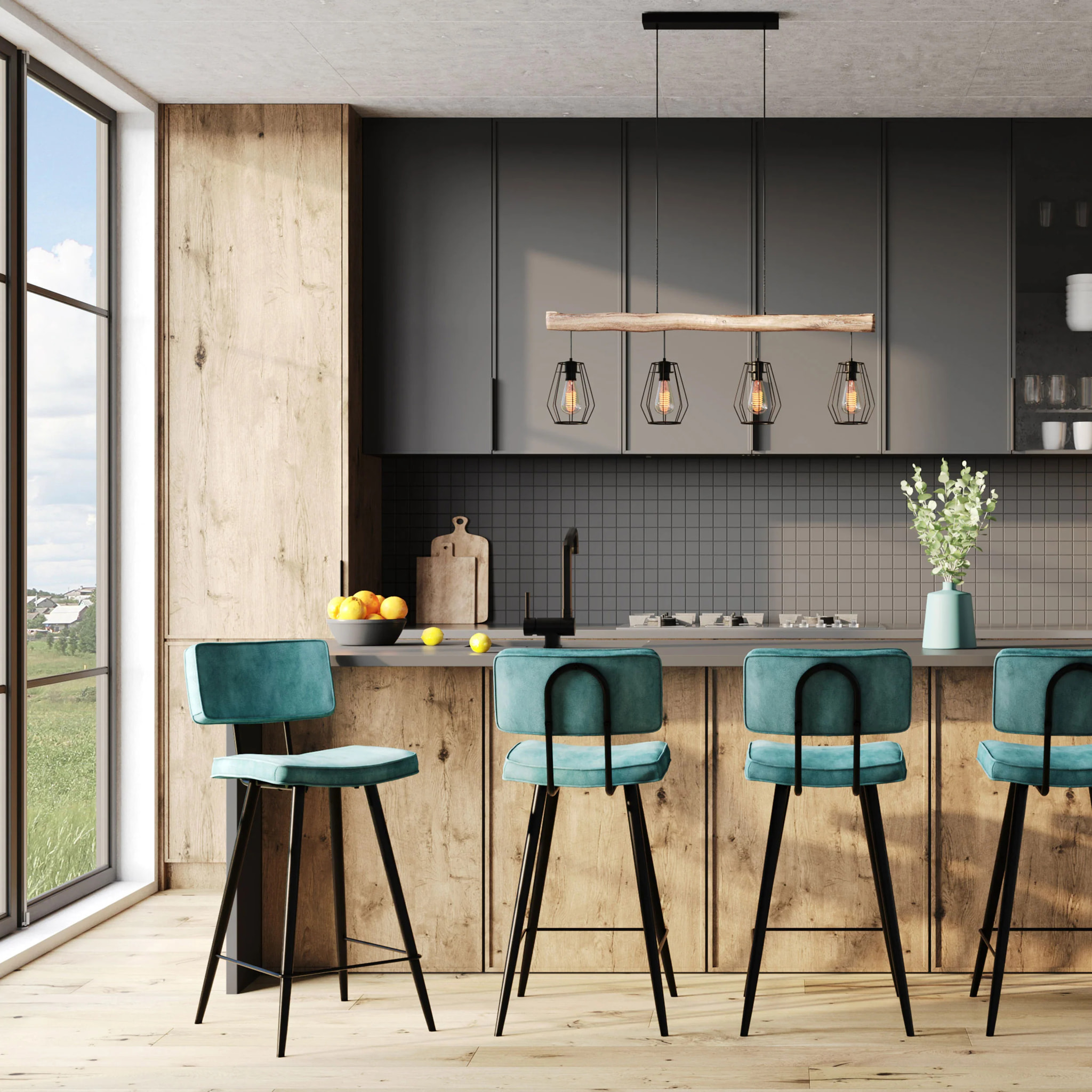 Lot de 2 chaises pour îlot central 66 cm en cuir synthétique bleu - Texas