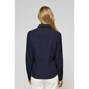 Camisa de popelín garment dye azul marino con logo bordado